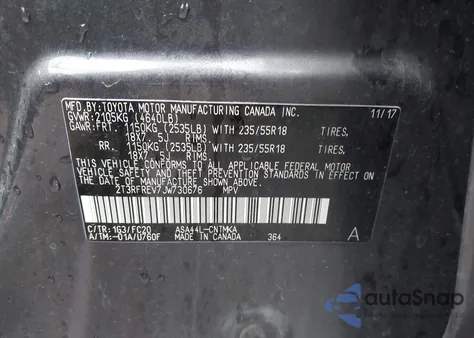 2018 Toyota Rav4 Adventure из США, поврежденный, VIN 2T3RFREV7JW730676